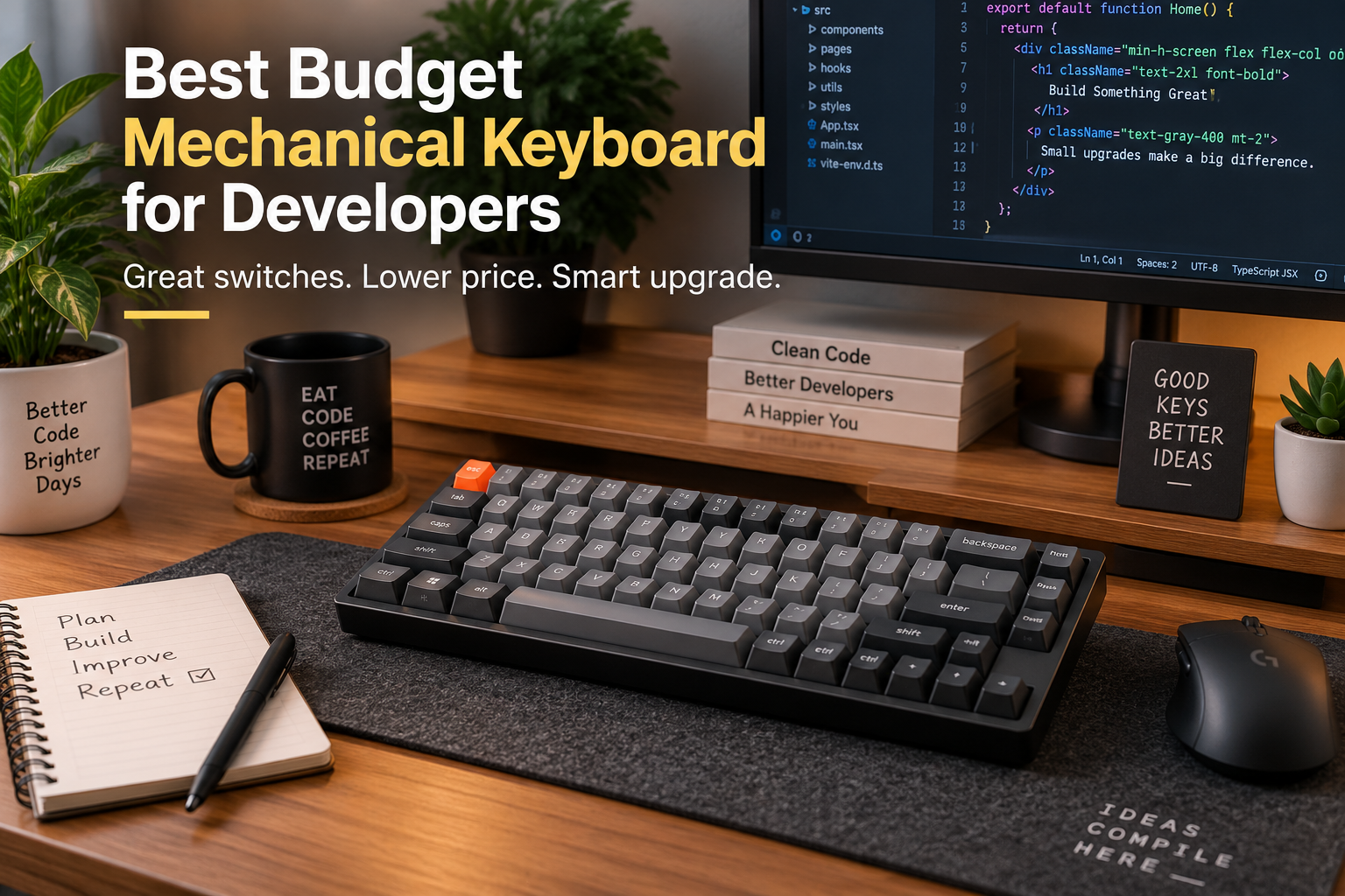 Budget mechanical keyboard for developers on an affordable coding desk setup
