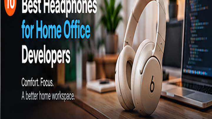 best headphones for home office developers displayed beside a modern code editor and developer desk