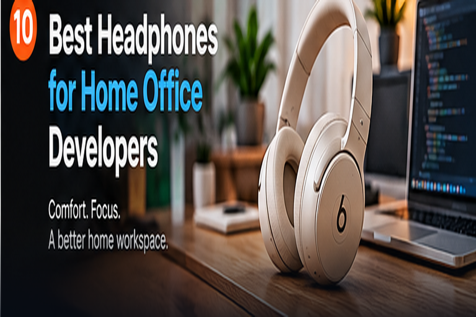 best headphones for home office developers displayed beside a modern code editor and developer desk