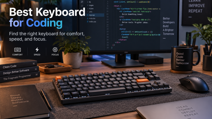 Best keyboard for coding on a modern developer desk with editor and mechanical keyboard