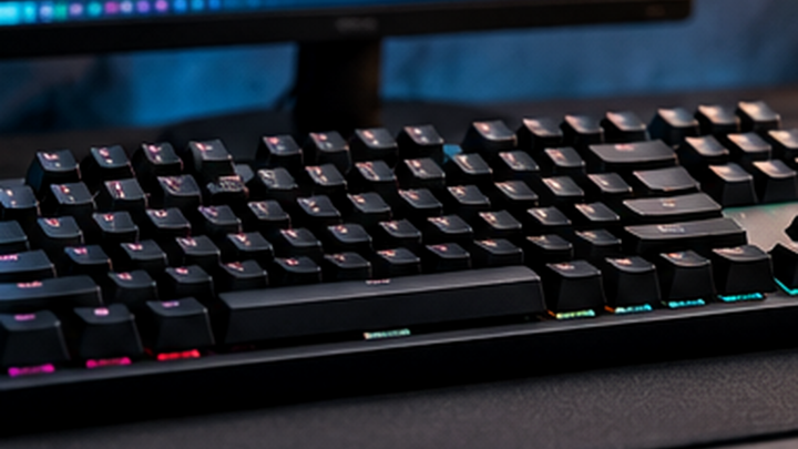 Best Keyboard Under $100 for Programmers in a modern developer desk setup with monitor and accessories