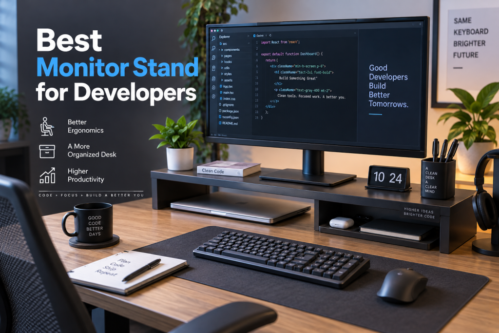 Monitor stand for developers in an ergonomic workspace