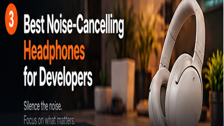 best noise-cancelling headphones for developers displayed beside a modern code editor and developer desk