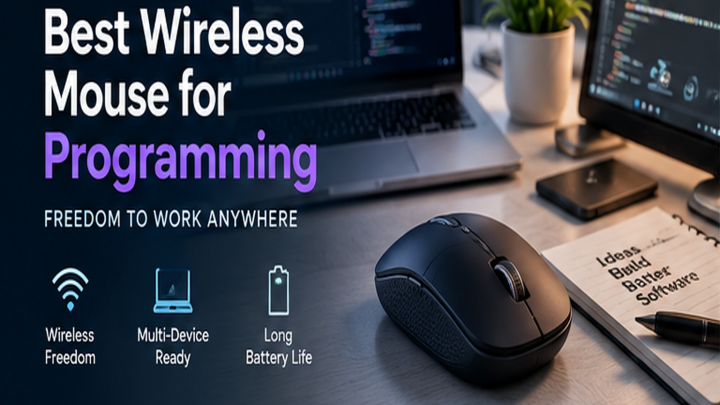 Best Wireless Mouse for Programming featured in a modern programming workspace with monitor and keyboard