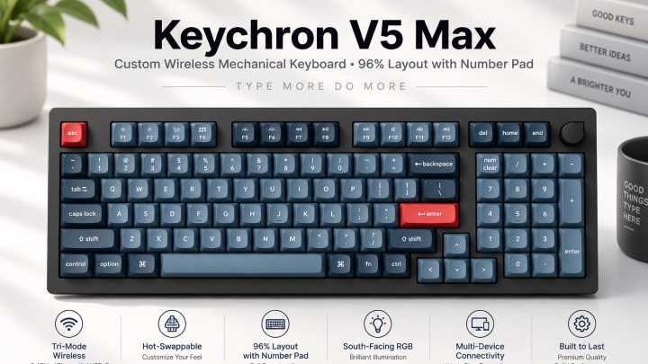 Keychron V5 Max 96 percent wireless mechanical keyboard with number pad