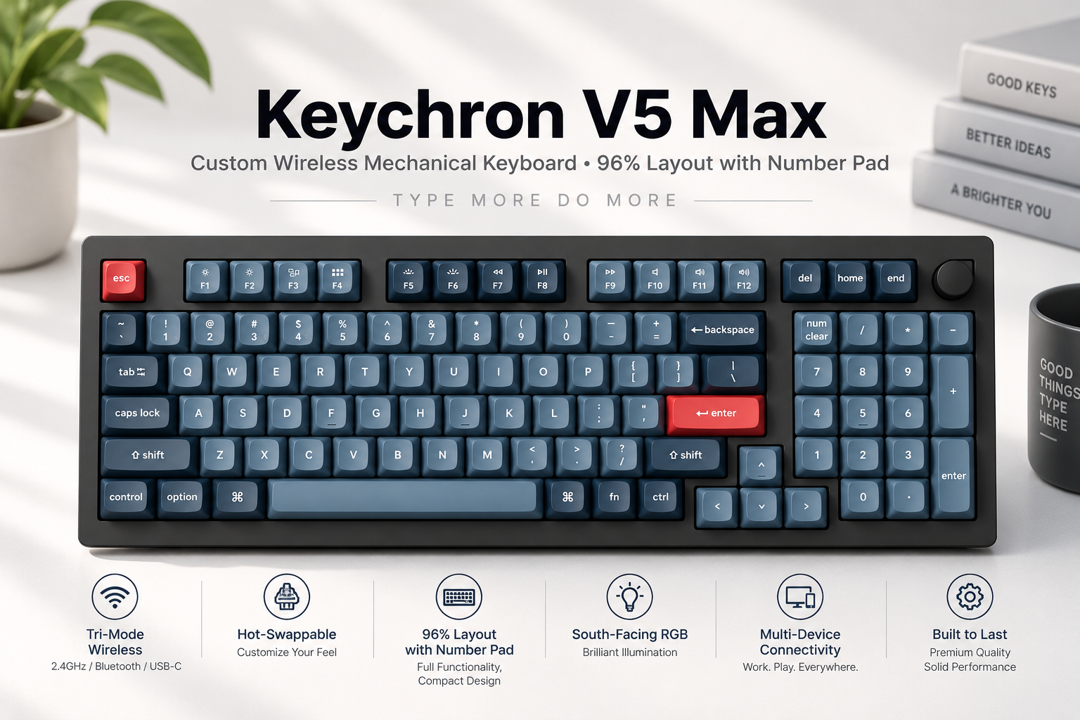 Keychron V5 Max wireless mechanical keyboard with numpad and RGB backlighting